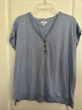 J. Jill Pale Blue Knit V-Neck Top, Size M.
24 PTP